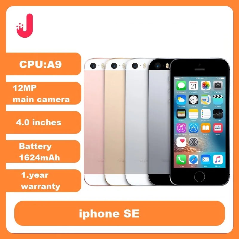 هاتف Apple iPhone SE الأصلي غير مقفول بذاكرة وصول عشوائي 2 جيجابايت وذاكرة قراءة فقط 16 جيجابايت/32 جيجابايت/64 جيجابايت ومعالج A9 ونظام تشغيل iOS 9 ثنائي النواة وشبكة 4G LTE وشاشة 4.0 بوصة وبصمة الإصبع