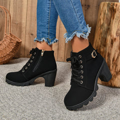 2024Women High Heel Ankle Boots Autumn Winter Booties Woman Fashion New Lady Shoes Brown Black Short Boot Female Botas De Mujer