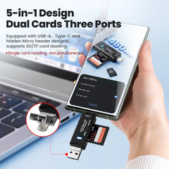 قارئ بطاقات Olaf 5 في 1 Otg Type C قارئ بطاقات Micro Sd محرك أقراص فلاش قارئ بطاقات الذاكرة الذكية USB 2.0 Tf Cf محول قارئ البطاقات