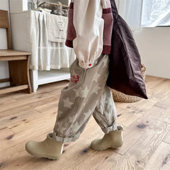 7030-1 Children Pants autumn boys and girls loose leg pants children harem cotton printed pants girl's pants