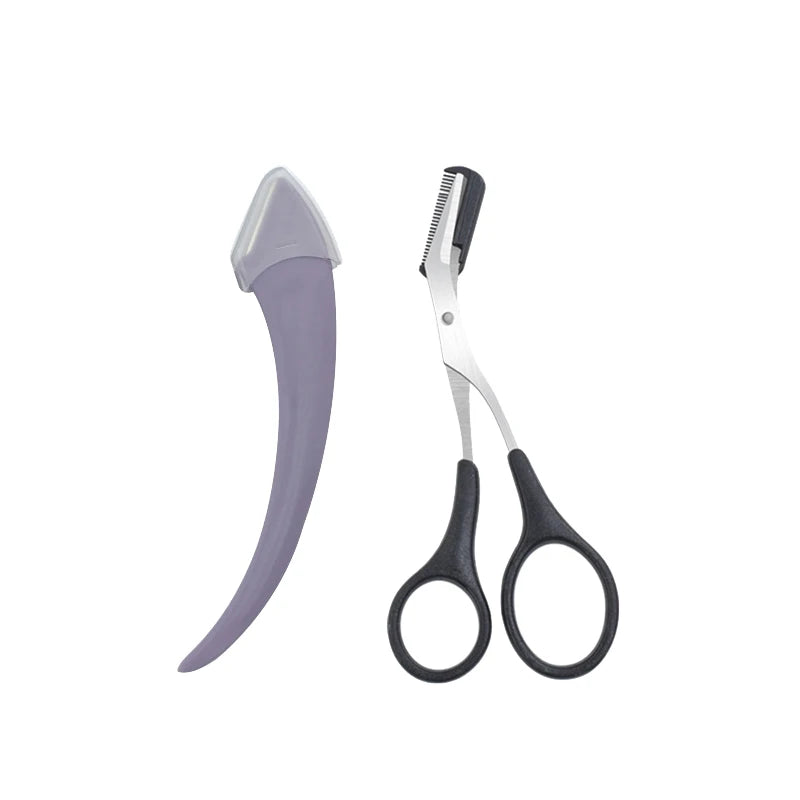 Karsyngirl 1/2/3Pcs Eyebrow Trimming Knife Eyebrow Face Razor For Women Eyebrow Scissors With Comb Brow Trimmer Scraper