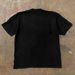 Loose Fit Cotton T-irt Men's ort Sve Double Tead Pure Cotton American Retro Sle Couple's Casual Wear
