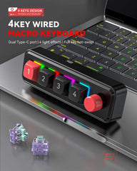 Mechanical Keyboard Macro Programming Keyboard RGB Mini Hot Swap 4 Keys 1 Knob Wired Hot Swap Macro Gaming Mechanical Keyboard