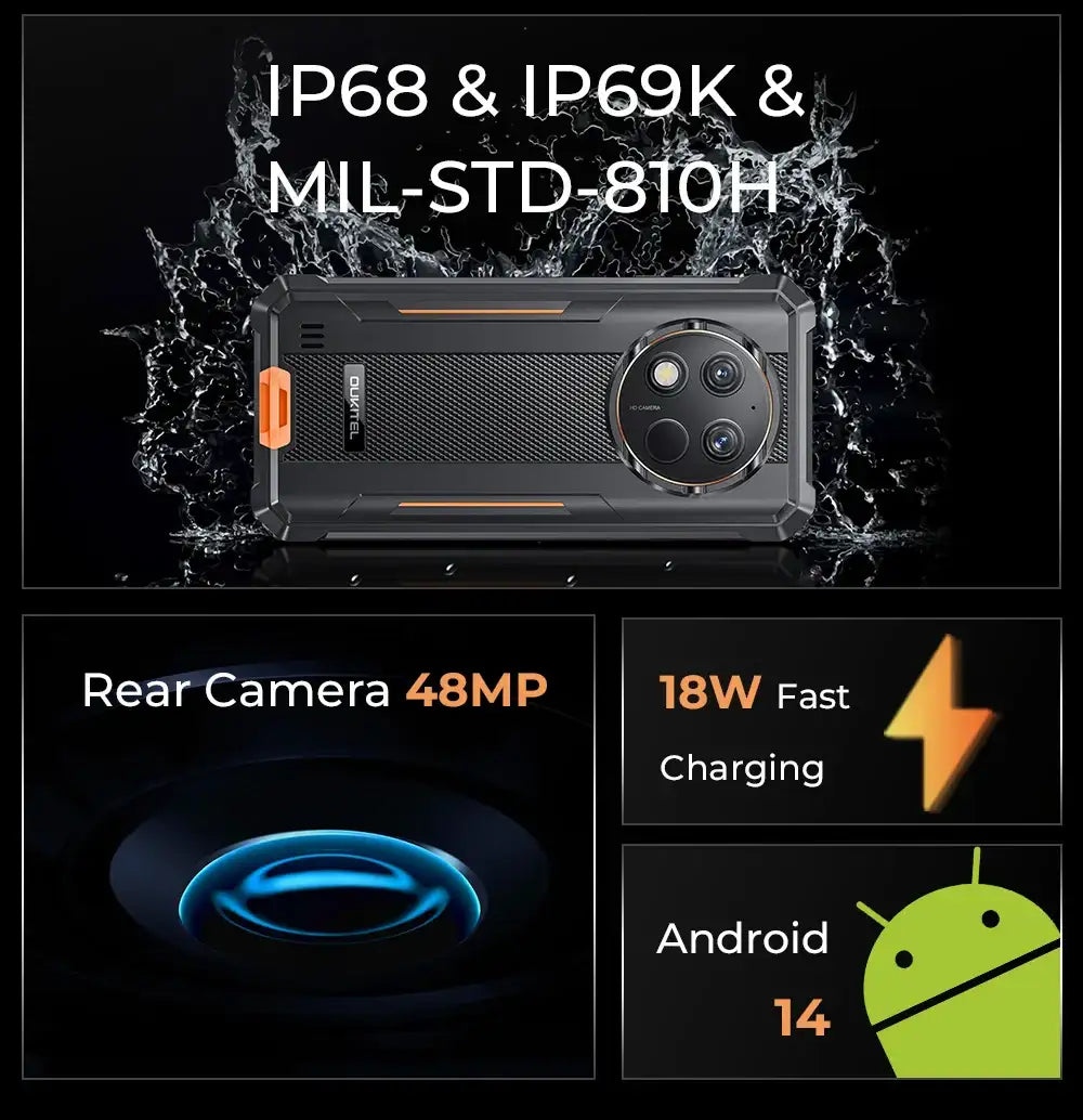 Oukitel G1 Rugged Smartphone Android 24GB (6+18)+256GB 10600mAh 6.52' HD Display NFC Rugged Phone