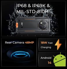 هاتف Oukitel G1 الذكي المتين بنظام Android 24GB (6+18)+256GB 10600mAh 6.52' HD Display NFC هاتف متين
