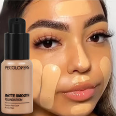 كريم أساس سائل غير لامع من PECOLOVERS - خافي عيوب للتحكم في الزيوت، مقاوم للماء، تغطية كاملة لجميع ألوان البشرة