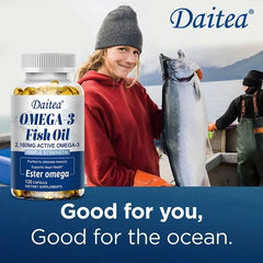 Daitea Fish Oil Capsule 2160mg Supplement Rich in DHA & EPA, Cognitive, Core Health, Immune Support, Non-GMO