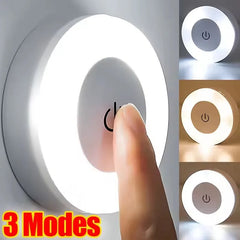 Mini LED Touch Sensor Night Lights USB Rechargeable Kitchen Bedroom Magnetic Base Wall Light Round Portable Dimming Night Lamp