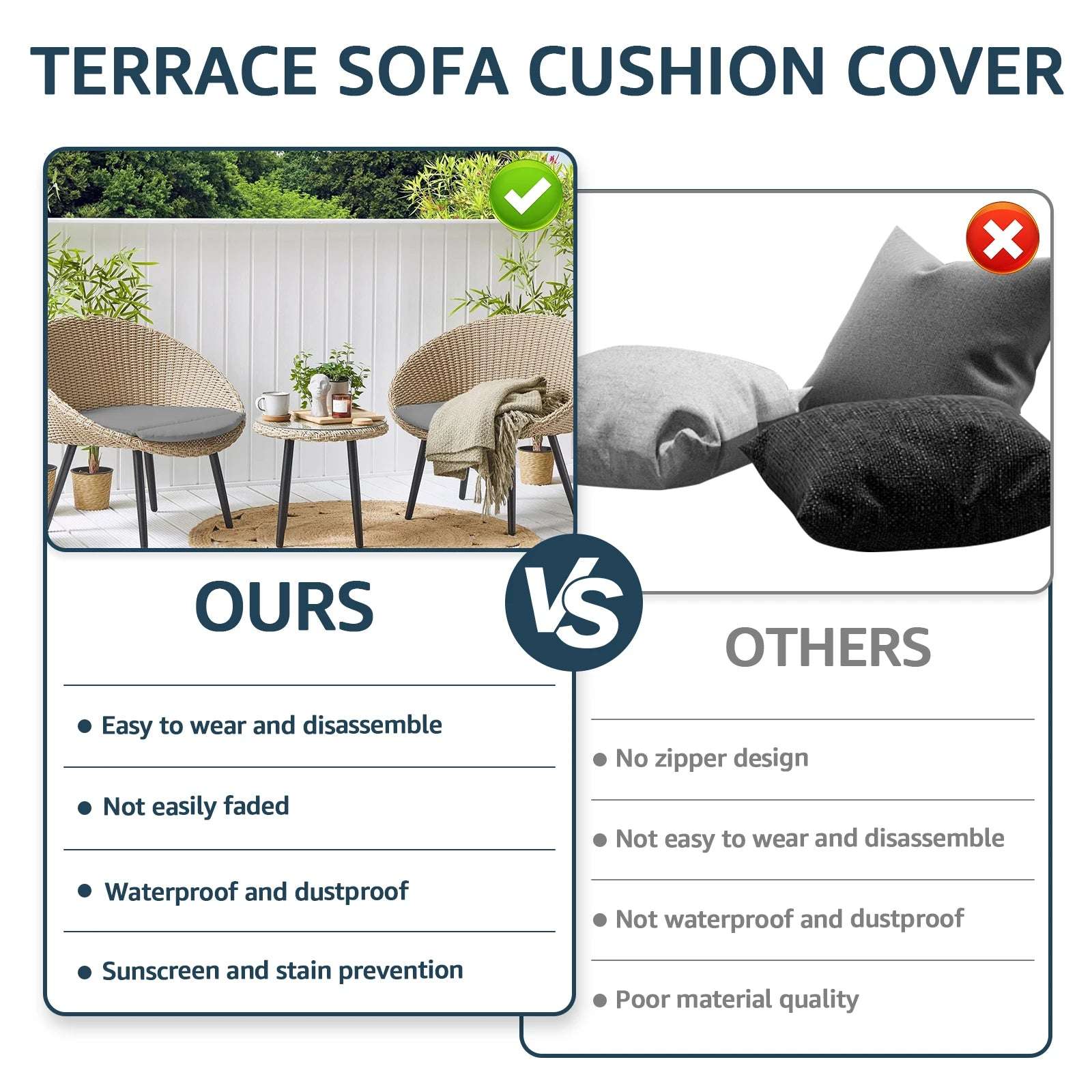 4Pcs Patio Cushion Cover 24×24in Waterproof Sofa Seat Cushion Covers Replacement Elastic Protector Minimalist Outdoor Cushion