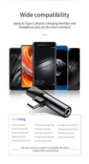 Baseus L41 Type-C to 3.5mm Jack Audio Cable Earphone Splitter Adapter for Xiaomi Huawei USB C Charger Aux Connectors Adapters