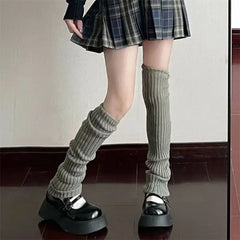 42/52/72cm Leg Warmers Lolita Socks Y2K Knitted Warm Foot Cover White Black Warmer Lady Autumn Winter Crochet Sock Boot Cuffs
