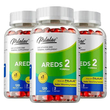 Eye vitamin supplement bottles (3-pack), green labels, 120 mini softgels each