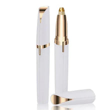 Electric eyebrow trimmer, white handle with gold safety blade head and cap