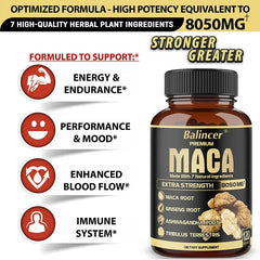 Maca Is Made From 7 Natural Ingredients, High Strength 8050mg Supports Energy and Endurance Immune System Health
