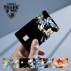ملصق بطاقة الائتمان والخصم بالليزر ثلاثي الأبعاد اللامع الرائع من Magic Shark Dragons Balls Goku Vegeta، غطاء أمامي