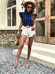 Fashion Chiffon Print Women's Shirt Casual Ruffle Short Sleeve Top Pink Chic Woman Blouse And Shirts Elegant Blouses Summer 2024