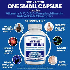 Daily Multivitamin for Men, for Prostate Energy Concentration Metabolism Immunity Vitamins: A C D E (B1 B2 B3 B5 B6 B7 B9 B12)