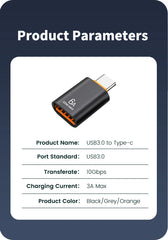 محول 10A OTG USB 3.0 إلى النوع C من USB أنثى إلى النوع C ذكر محول شحن سريع OTG USB C لأجهزة الكمبيوتر المحمولة Xiaomi Samsung