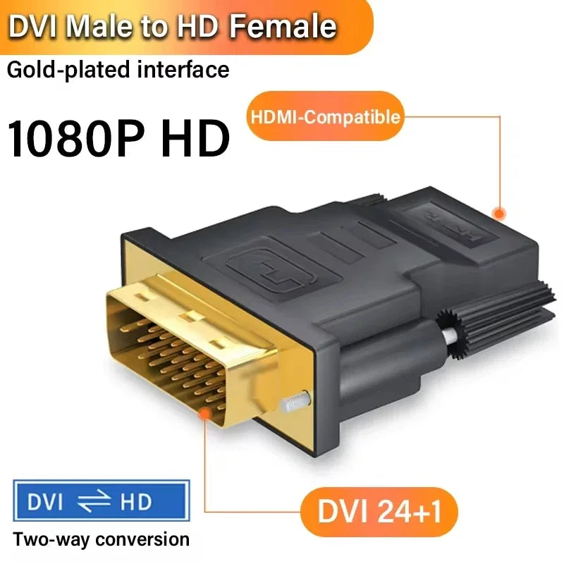 محول كابل متوافق مع DVI إلى HDMI بدقة 1080 بكسل، موصل DVI ذكر إلى أنثى ثنائي الاتجاه لجهاز عرض PS3، كمبيوتر محمول، صندوق تلفزيون