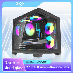 حافظة كمبيوتر Aigo 275P بغرفة مطلة على البحر وكمبيوتر ألعاب مكتبي M-ATX ولوحة أم ITX وخزانة ألعاب كمبيوتر من الزجاج المقسّى على الوجهين