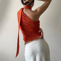 Backless Sexy Off Shoulder Halter Tank Tops Women Vintage Sleeveless Crop Top Y2K Clothes Club Female Casual Summer