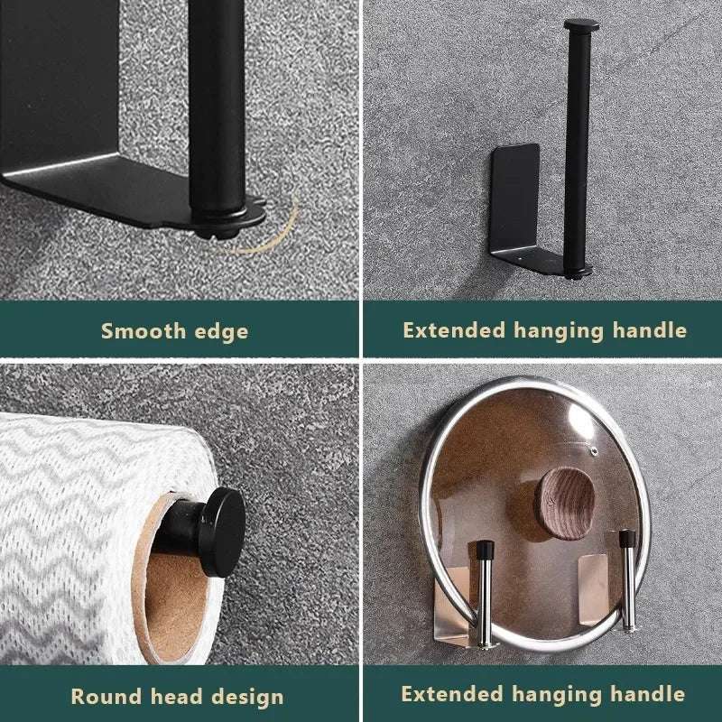 Self Adhesive Toilet Paper Towel Holder Punch-free Roll Paper Holder Kitchen Hook Storage Holder Stainless Steel Wall Mount Hook