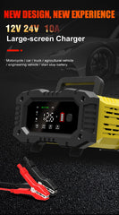 12v/24v Fully Automatic Battery Charger 7-segment Smart Car Battery Charger Pulse Repair for Agm Gel Wet Lead Acid Charging