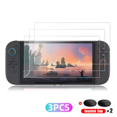 واقي شاشة من الزجاج المقوى لجهاز Switch Nintendo 2 مع غطاء عصا التحكم ملحقات واقي لجهاز Switch Nintendo 2