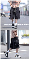 2024 Black Cool Cargo Shorts for Men and Women Couples Thin Loose Dopamine Sports Casual Korean Hip Hop Outwear Shorts Men