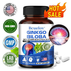 Ginkgo Biloba Capsules Memory Support Supplement, Brain Function & Mental Alertness, Focus, Concentration, with Vitamin B6 B12