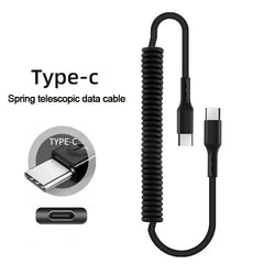 كابل USB Type C 66W Car 5A للشحن السريع من النوع C إلى النوع C كابل تلسكوبي زنبركي لهاتف iPhone 15 Samsung Huawei Xiaomi Redmi OnePlus