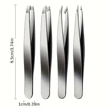 4-piece stainless steel tweezers set with pointed ends, 9.5cm