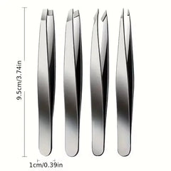 4 pcs Tweezers Set - Professional Tweezers For Eyebrows - Great Precision For Facial Hair, Splinter And Ingrown Hair Removal Wit