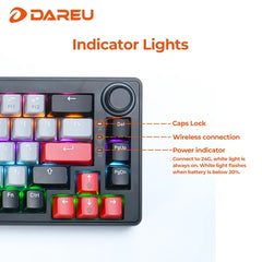 DAREU 2.4G Wireless Mechanical Gaming Keyboard 4000mAh Red Switch All Key Non-conflict Rainbow Lighting with Multifunction Knob