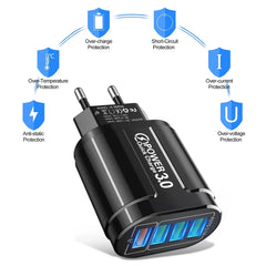 48W QC3.0 Quick Charger 4USB EU Standard Travel Portable 4 Port Fast Charging Suitable For Android iPhone Xiaomi Other Devices