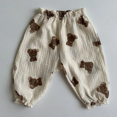 Summer New Baby Pants Korean Kids Spring Organic Cotton Loose Tiger Bear Floral Print Pants Boys And Girls Lantern Trousers
