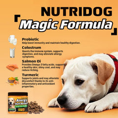 Dog Allergy&Itch Relief Supplements With Omega-3,Vitamin C&Probiotics，Support Skin&Immune Health, Supplement Nutrition,90 chews