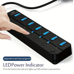موزع USB 3.0 مزود بـ 4/7 منافذ مع مؤشر LED للتحكم في التبديل المستقل لأجهزة الكمبيوتر المحمول ومحركات الأقراص الصلبة والطابعات والكاميرا ولوحة المفاتيح
