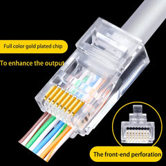 100 قطعة/الوحدة RJ45 CAT6 CAT5e موصلات مرورية ذات نهاية كريستالية مطلية بالذهب 8P8C مجعد UTP معياري لشبكة إيثرنت قابس معياري
