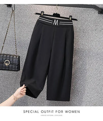 High Waist Straight Leg Elastic Women's Seven-Foot Pants Casual Outdoor Wear Summer Slimming Spor Wide Leg orts