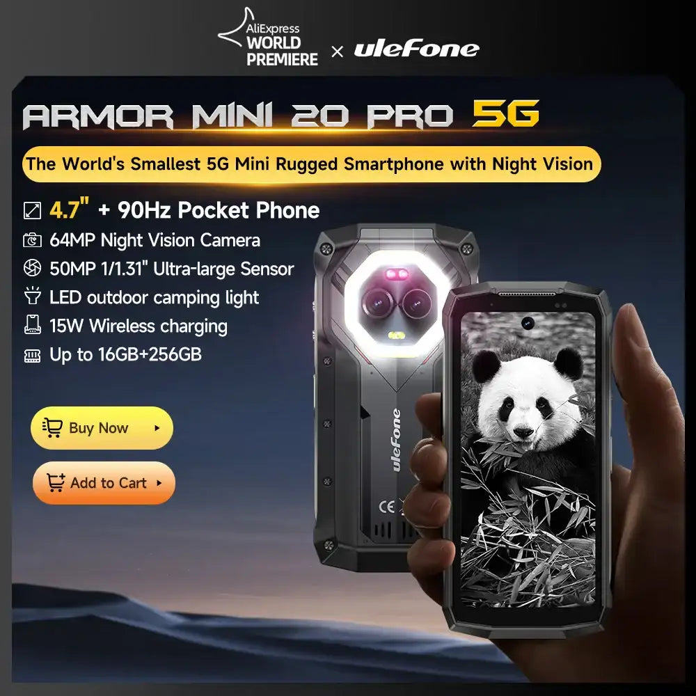 Ulefone Armor Mini 20 Pro 5G 4.7" Rugged Phone 64MP Night Camera Android 14 Smartphone 6200mAh 16GB+256GB Mobile phone LED