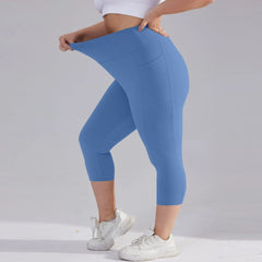 Plus size yoga pants for women Leggings fitness tummy tuck butt lift slim yoga pants with pocket summer sports cropped trousers