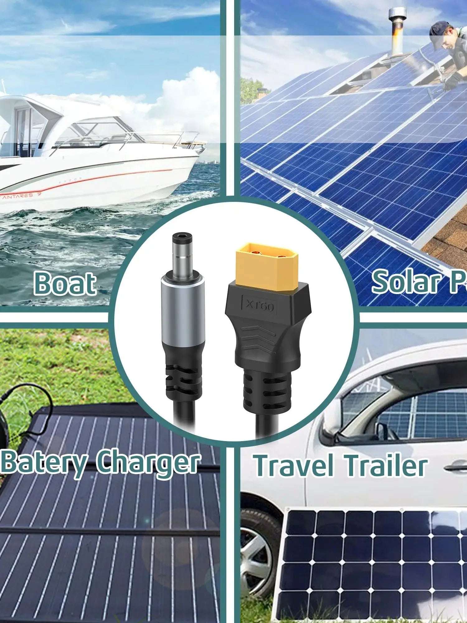 16AWG XT60 Female To DC5521 Male Power Cable Adapter for Solar Power Station and Laptops