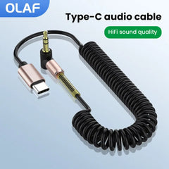 كابل صوت قابل للسحب من OLAF USB C إلى 3.5 مم لسيارة iPhone 15 كابل AUX بمقبس 3.5 مم إلى كابل مكبر صوت بمحول الكوع