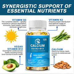 Calcium Vitamin D3 Plus with B12, K2 - High Potency Food-Based Immune Support, Bone Health & Mood Balance Supplement