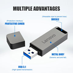 محركات أقراص فلاش USB من لينوفو بسعة 16 تيرابايت، محرك أقراص USB 3.0 معدني، محرك أقراص USB 8 تيرابايت OTG عالي السرعة، ذاكرة USB محمولة بسعة 4 تيرابايت و2 تيرابايت لأجهزة الكمبيوتر المحمولة