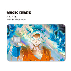 ملصق بطاقة الائتمان والخصم بالليزر ثلاثي الأبعاد اللامع الرائع من Magic Shark Dragons Balls Goku Vegeta، غطاء أمامي