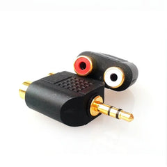 محول مقسم ستيريو مطلي بالذهب مقاس 3.5 مم إلى 2-RCA ذكر إلى أنثى أحمر + أبيض محول RCA مزدوج للتلفزيون