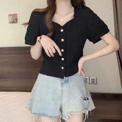 Spring Summer ort Sve Sweet Sle Pure Color Women's irt Slim Fit Chiffon Cardigan irt Fre Sle Small ence