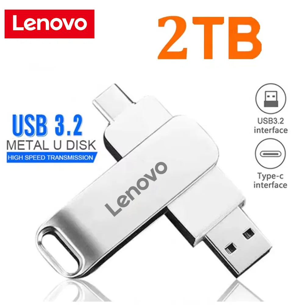 محرك أقراص USB 3.2 USB 3.2 من لينوفو بسعة 64 تيرابايت و16 تيرابايت و2 تيرابايت ومحرك أقراص USB محمول عالي السرعة من المعدن ومحرك أقراص SSD من Cle U Disk Flash Drive Memoria